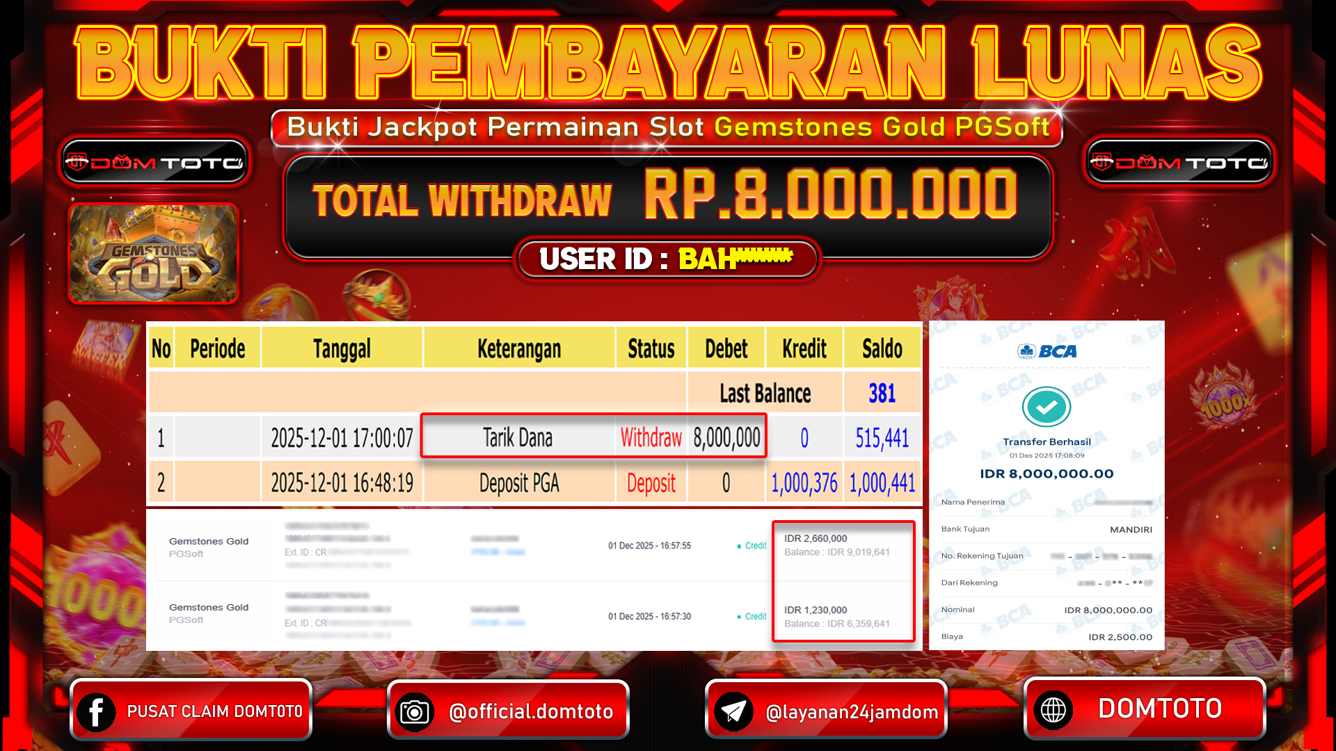 JACKPOT  SLOT Gemstones Gold PGSoft 01 DECEMBER 2025